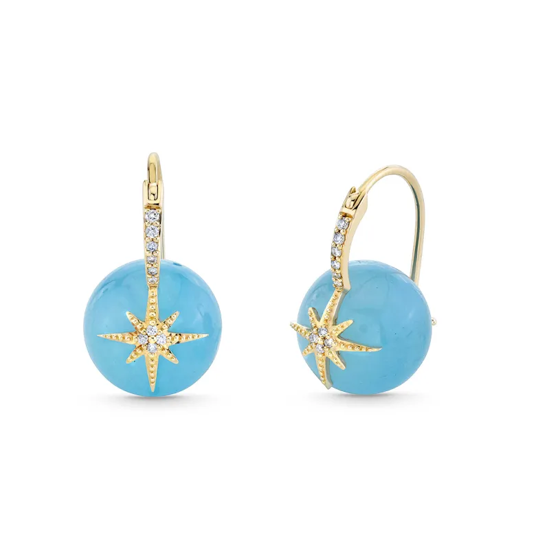 Gold & Diamond Starburst Aquamarine Earrings made by Sydney Evan