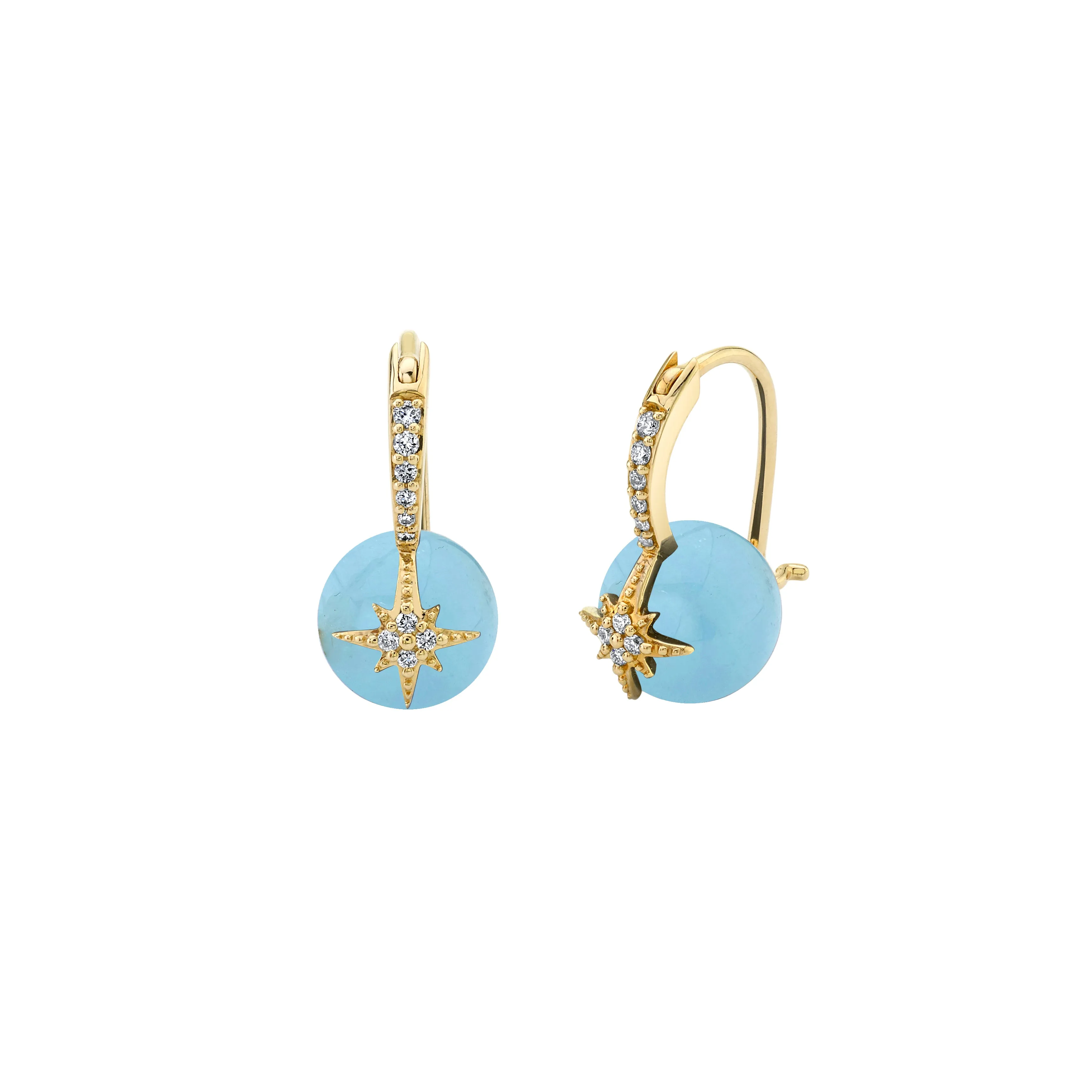 Gold & Diamond Starburst Aquamarine Earrings sold by Sydney Evan product image thumbnail 3