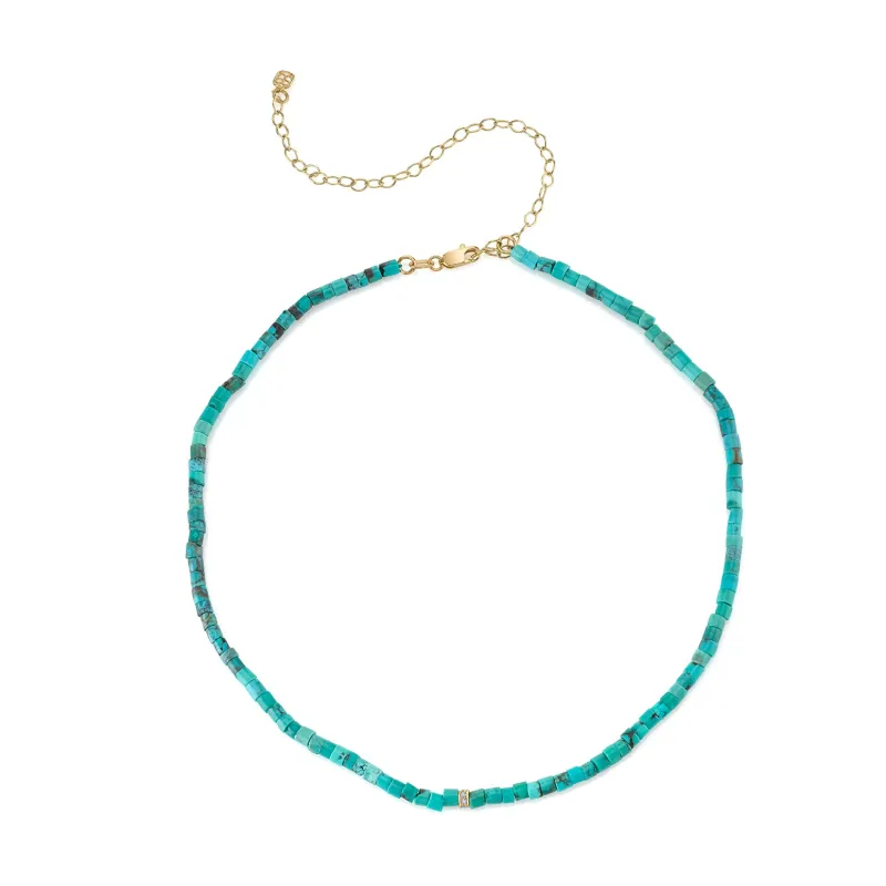 Gold & Diamond Rondelle Turquoise Heishi Necklace made by Sydney Evan