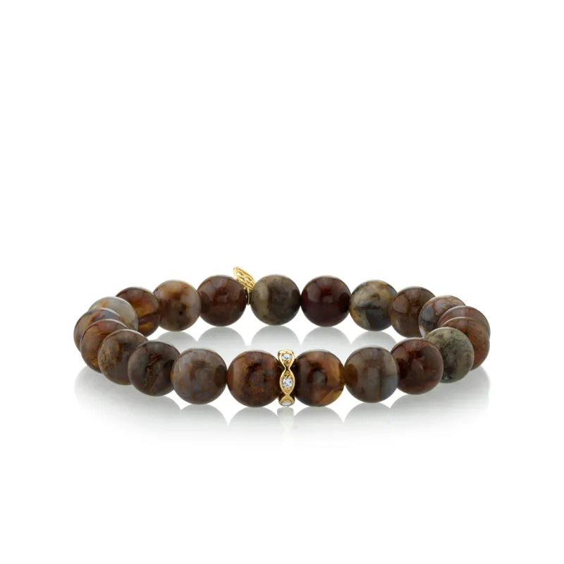 Men's Collection Gold & Diamond Rondelle on Dark Petrified Wood made by Sydney Evan