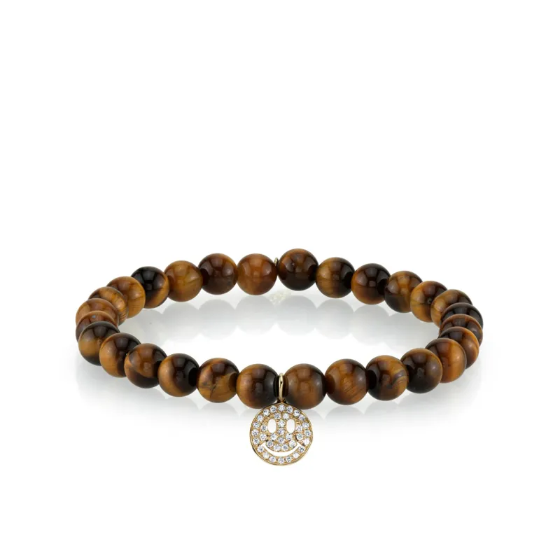 Men's Collection Gold & Diamond Happy Face on Tiger's Eye made by Sydney Evan
