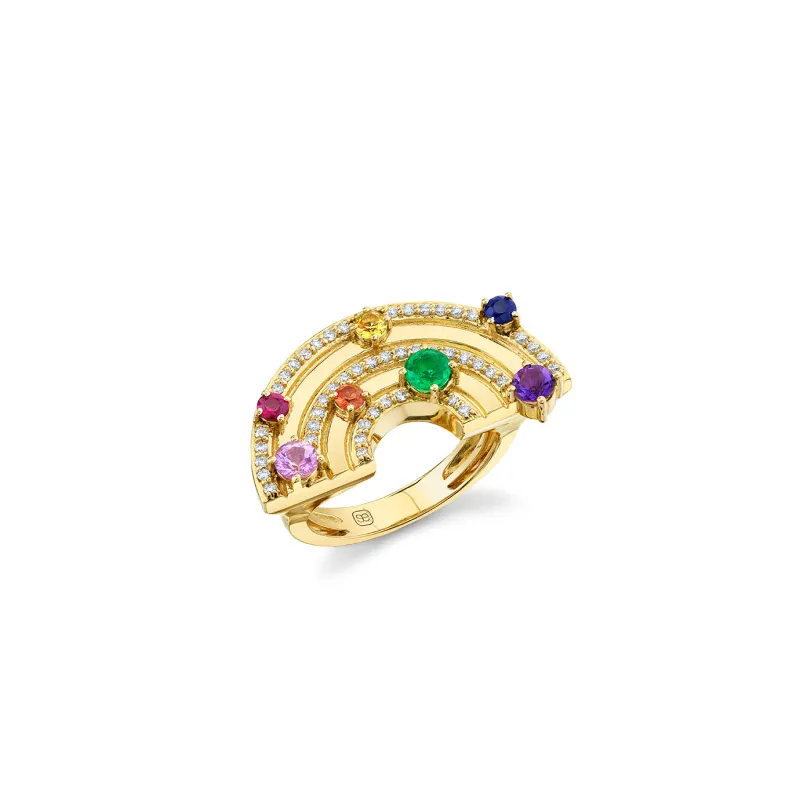 Gold & Diamond Rainbow Block Signet Ring made by Sydney Evan