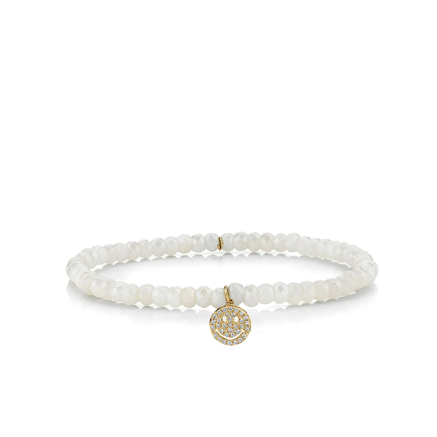 Gold & Diamond Small Happy face on Rainbow Moonstone sold by Sydney Evan