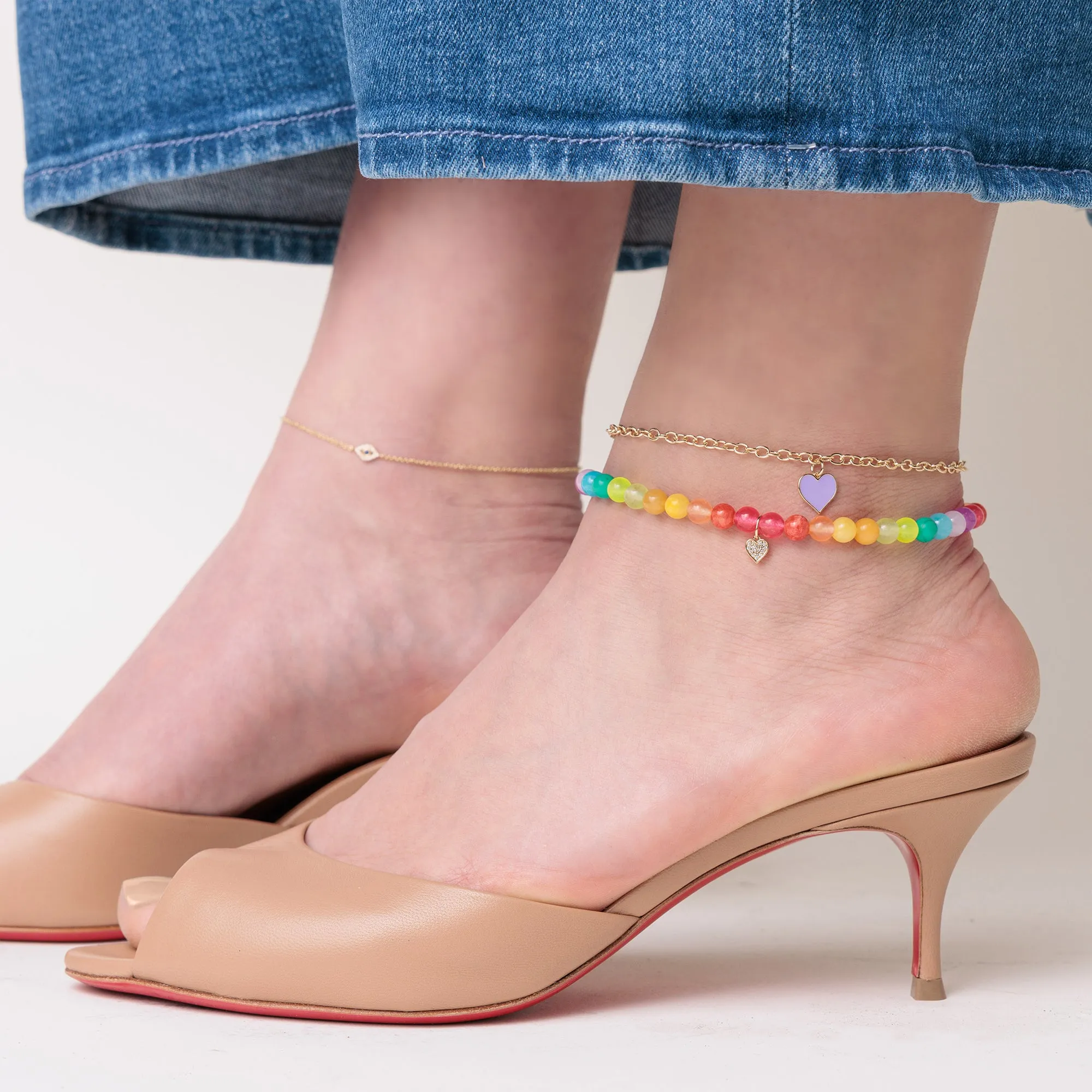Gold & Enamel Small Heart Anklet sold by Sydney Evan product image thumbnail 2