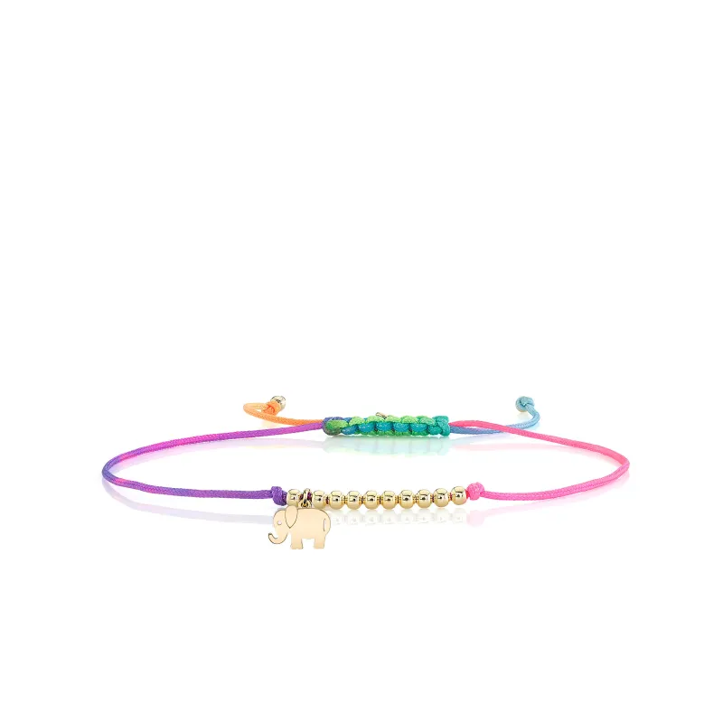 Pure Gold Tiny Elephant Cord Bracelet made by Sydney Evan