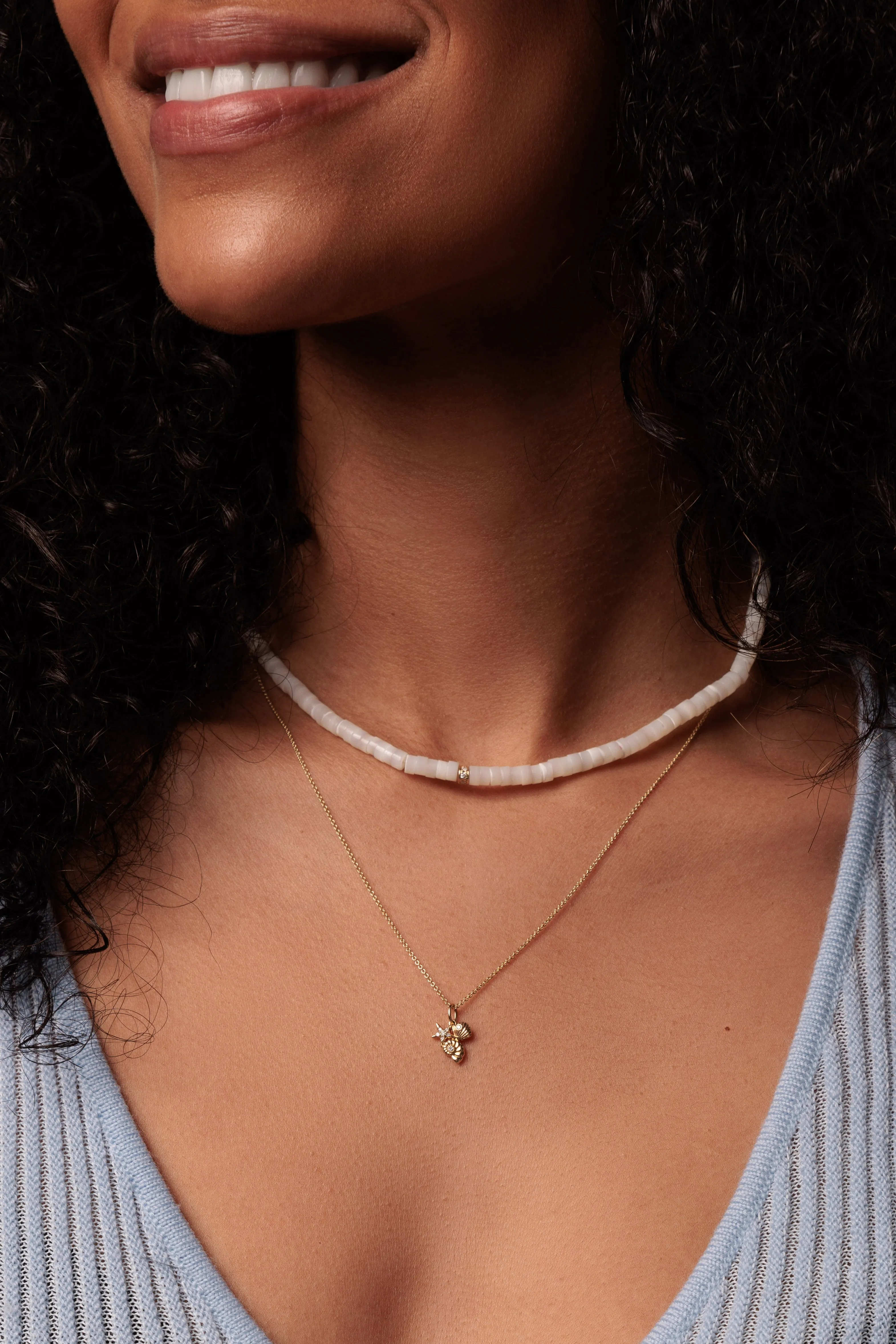 Gold & Diamond Rondelle Mother Of Pearl Heishi Choker sold by Sydney Evan product image thumbnail 2