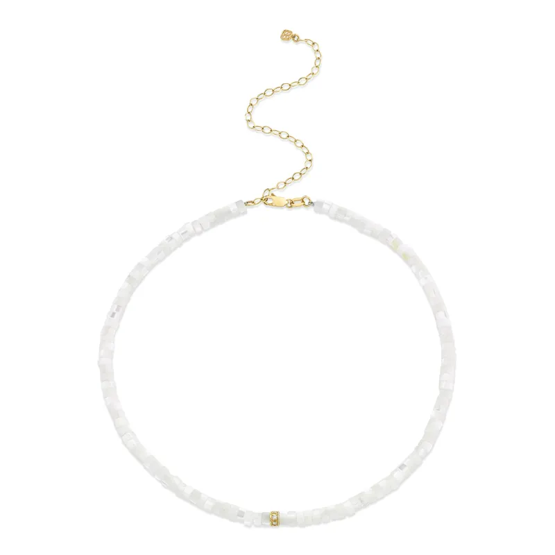 Gold & Diamond Rondelle Mother Of Pearl Heishi Choker made by Sydney Evan