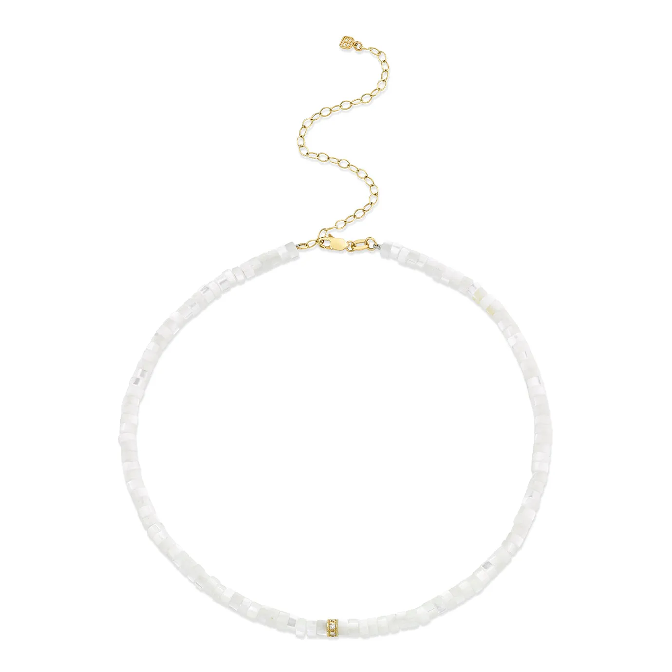 Gold & Diamond Rondelle Mother Of Pearl Heishi Choker sold by Sydney Evan