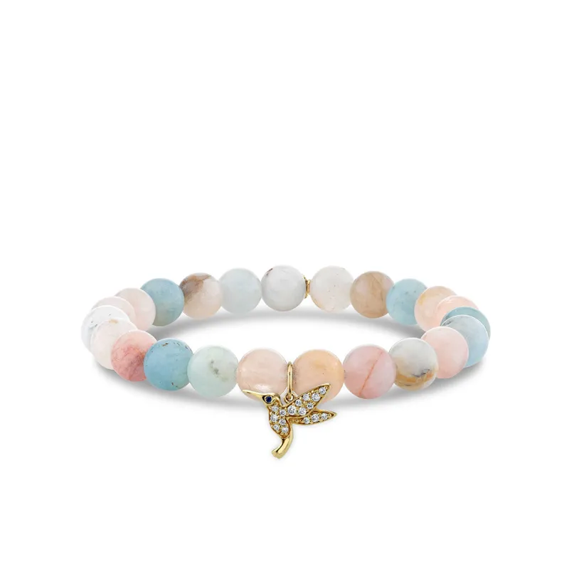 Gold & Diamond Small Hummingbird on Multi Morganite made by Sydney Evan