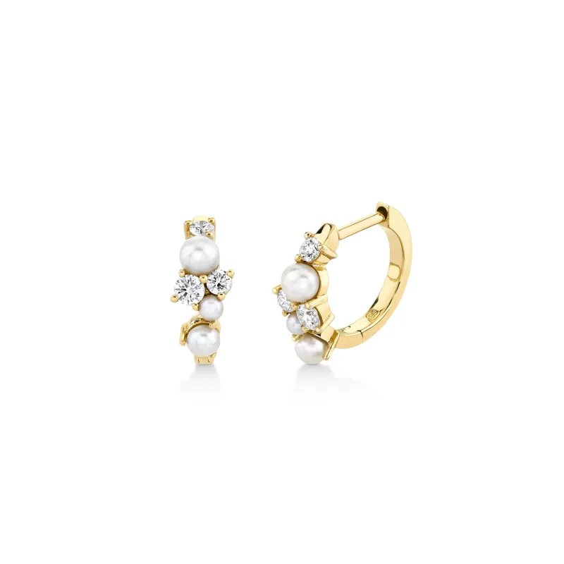 Gold & Diamond Pearl Cocktail Huggie Hoops made by Sydney Evan