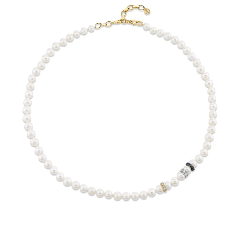 Men's Collection Gold & Diamond Rondelles Freshwater Pearl Necklace made by Sydney Evan
