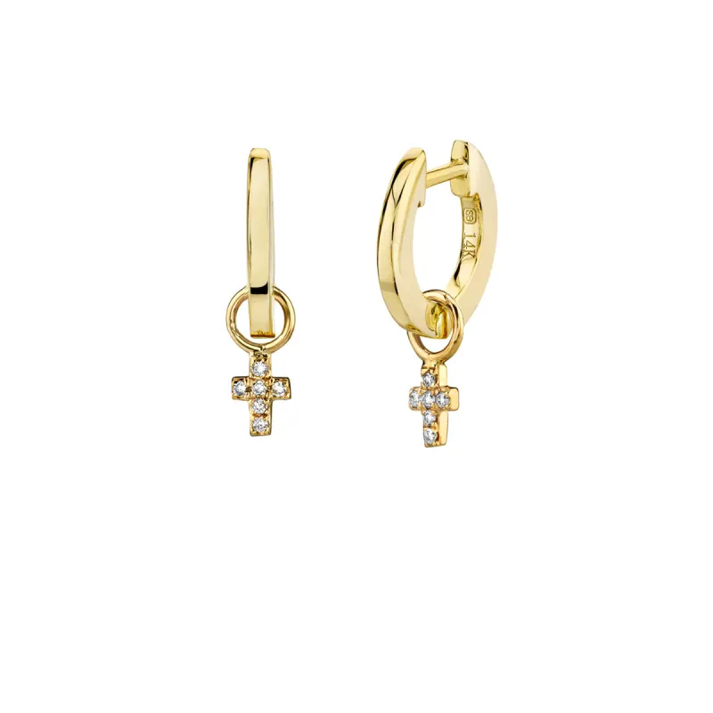 Men's Collection Gold & Diamond Mini Cross Charm Huggie Hoops made by Sydney Evan