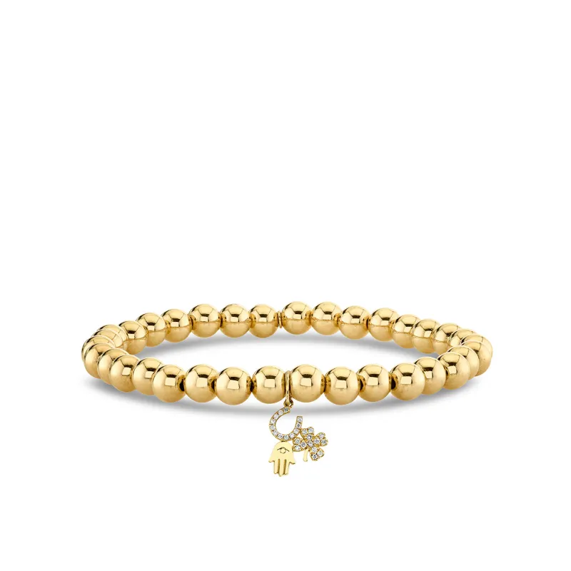 Men's Collection Gold & Diamond Luck & Protection on Gold Beads made by Sydney Evan
