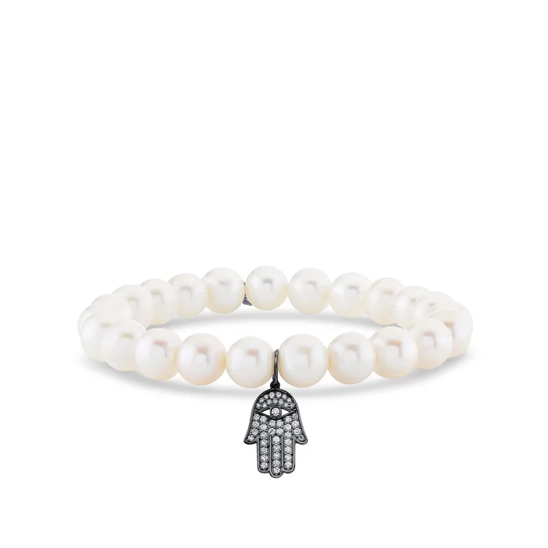 Men's Collection Black Rhodium & Diamond Hamsa on Pearl made by Sydney Evan