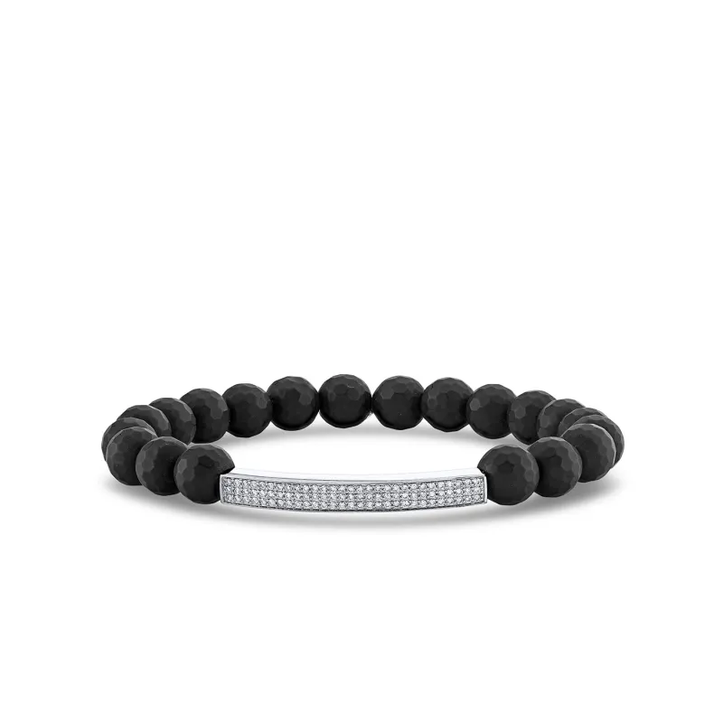 Men's Collection Gold & Diamond Three Row Bar on Onyx made by Sydney Evan