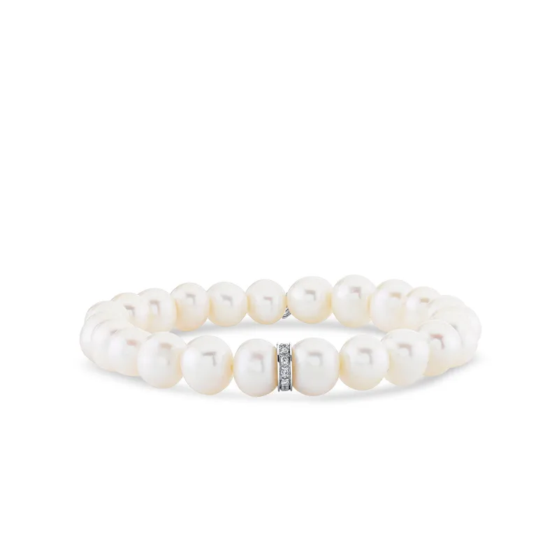 Men's Collection Gold & Diamond Eternity Rondelle on Pearl made by Sydney Evan