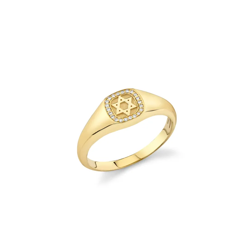 Men's Collection Gold & Diamond Star Of David Icon Signet Ring made by Sydney Evan