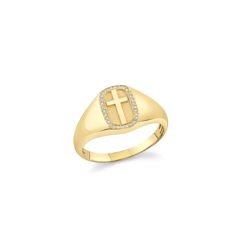 Men's Collection Gold & Diamond Cross Icon Signet Ring made by Sydney Evan