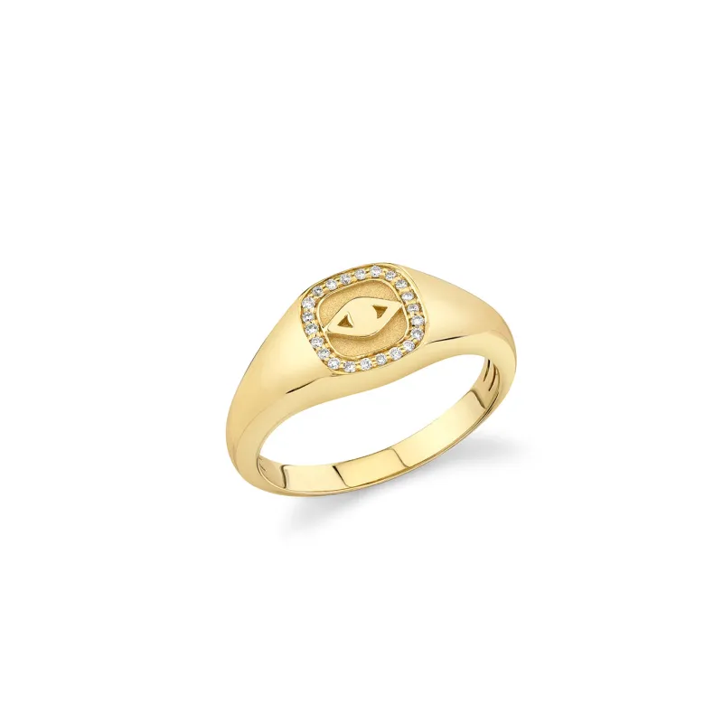 Men's Collection Gold & Diamond Eye Icon Signet Ring made by Sydney Evan