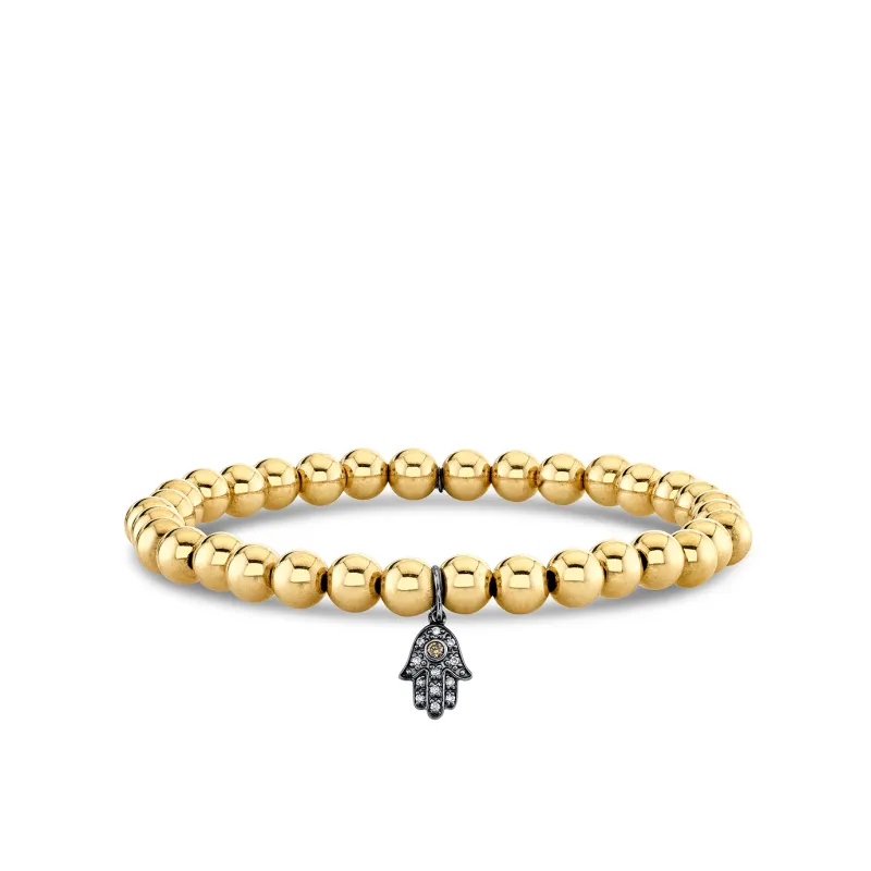 Men's Collection Black Rhodium & Diamond Small Hamsa on Gold Beads made by Sydney Evan