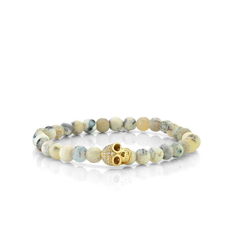 Men's Collection Diamond Skull on African Opal made by Sydney Evan