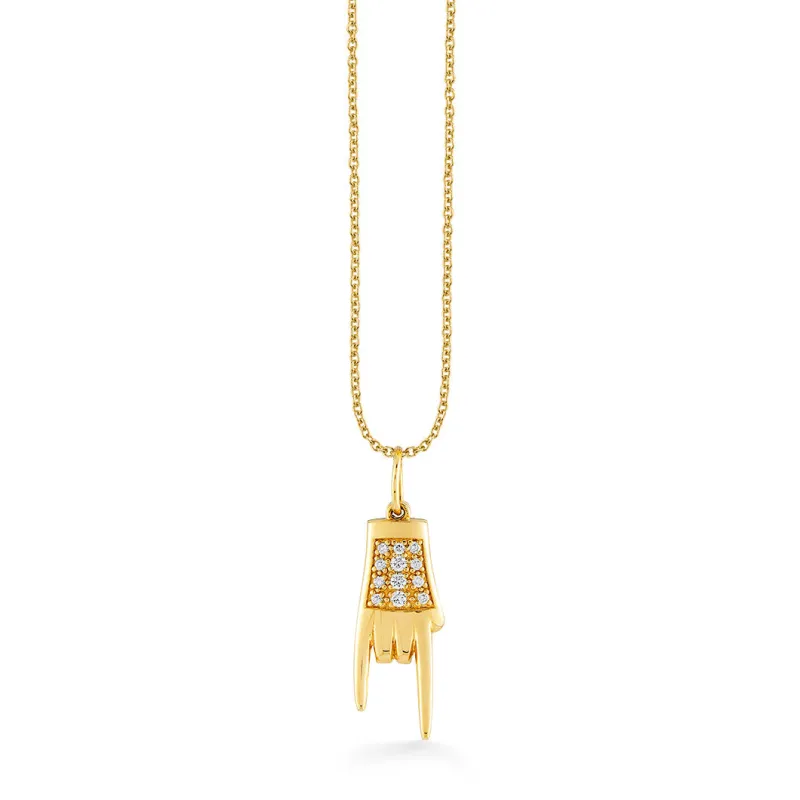 Men's Collection Gold & Diamond Small Mano Cornuto Necklace made by Sydney Evan