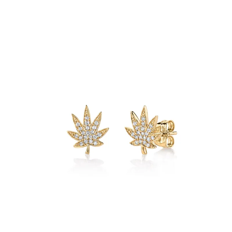 Men's Collection Gold & Diamond Small Pot Leaf Stud made by Sydney Evan