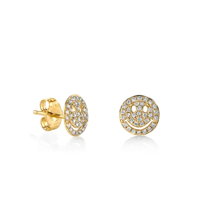 Men's Collection Gold & Diamond Small Happy Face Stud made by Sydney Evan