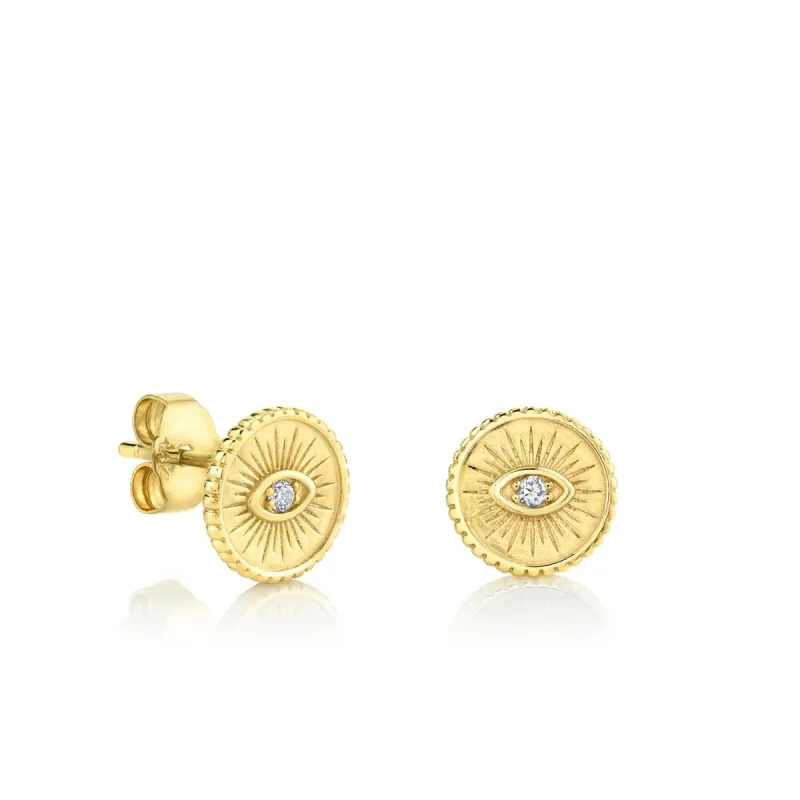 Men's Collection Gold & Diamond Small Marquise Eye Coin Stud made by Sydney Evan