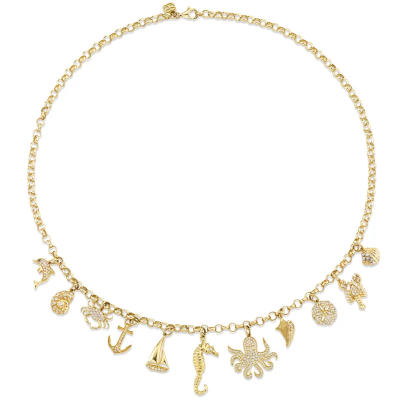 Gold & Diamond Sea Life Multi Charm Necklace made by Sydney Evan