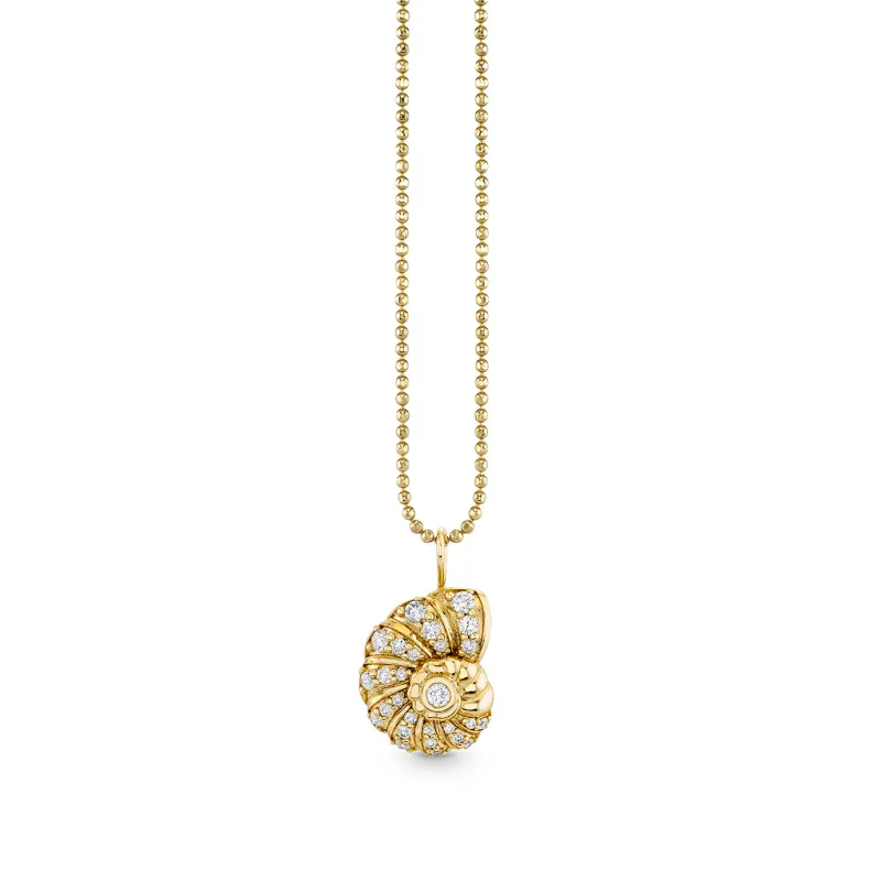 Gold & Diamond Large Nautilus Shell Charm made by Sydney Evan