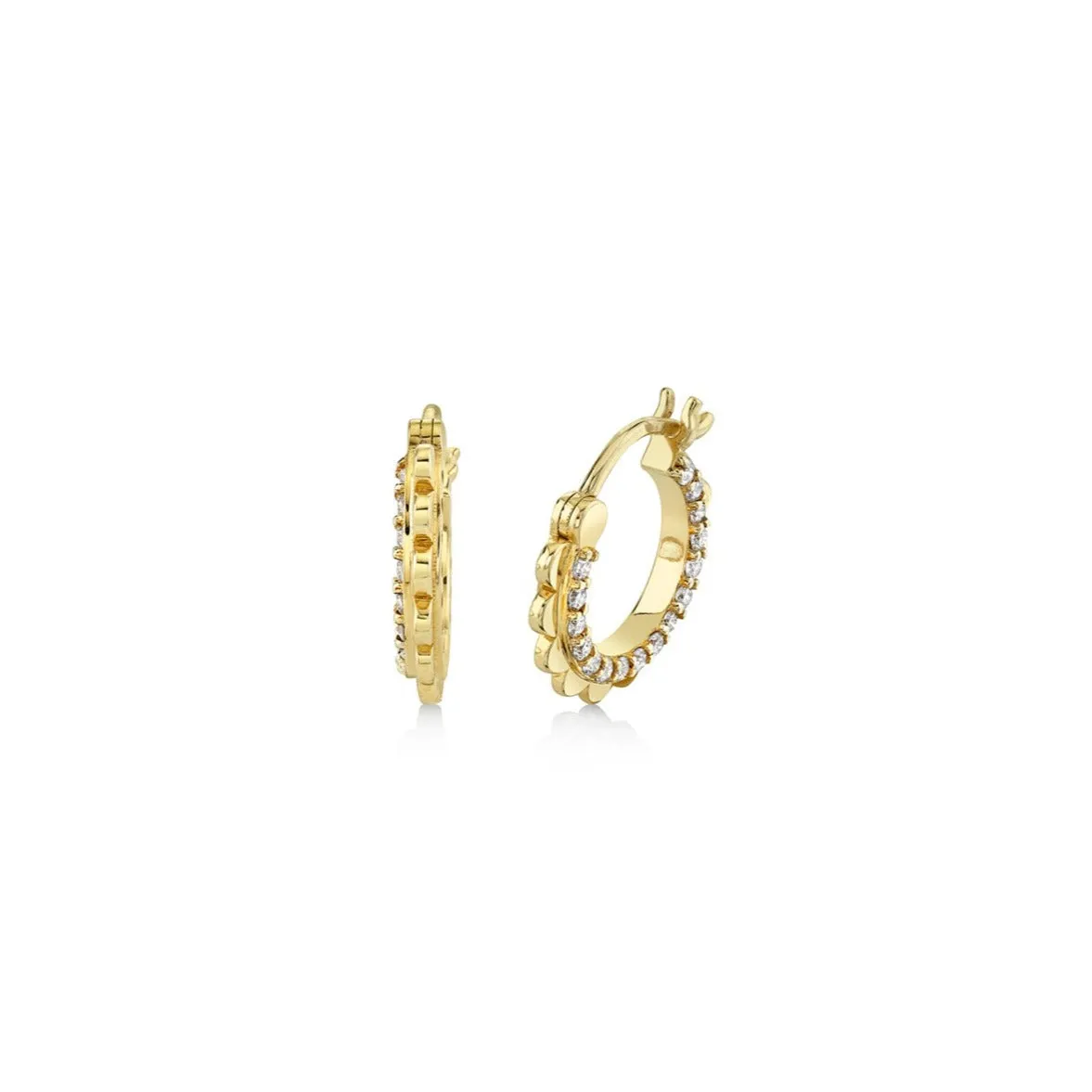 Gold & Diamond Scallop Huggies sold by Sydney Evan