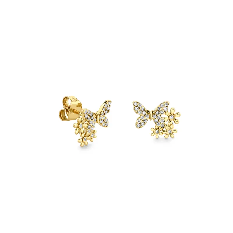 Gold & Diamond Daisy Butterfly Cluster Stud made by Sydney Evan