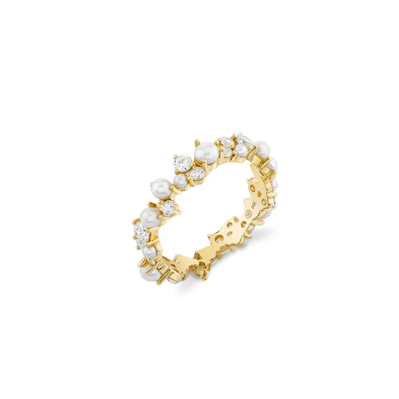 Gold & Diamond Pearl Cocktail Eternity Ring made by Sydney Evan