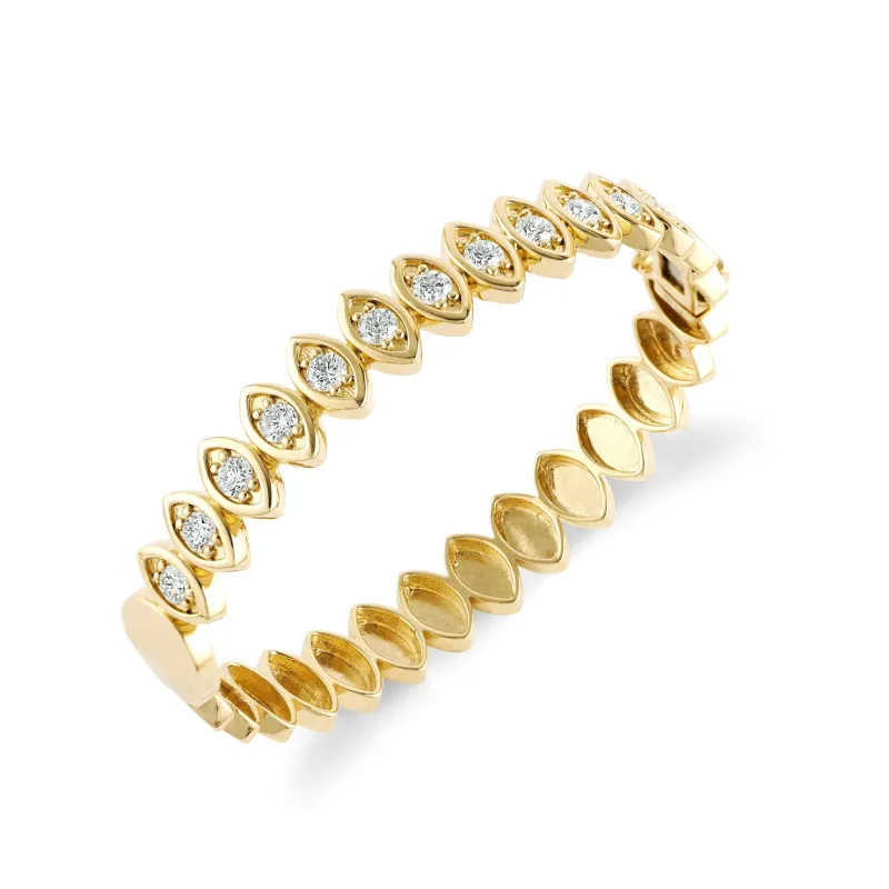 Gold & Diamond Large Marquise Eye Hinge Bangle made by Sydney Evan