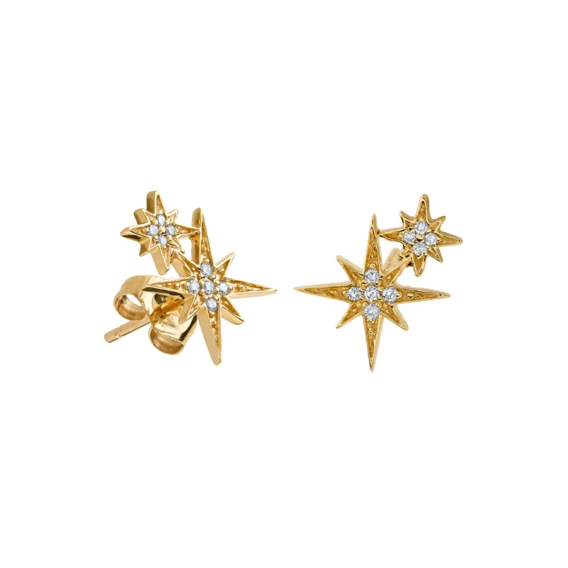 Gold & Diamond Double Starburst Stud made by Sydney Evan