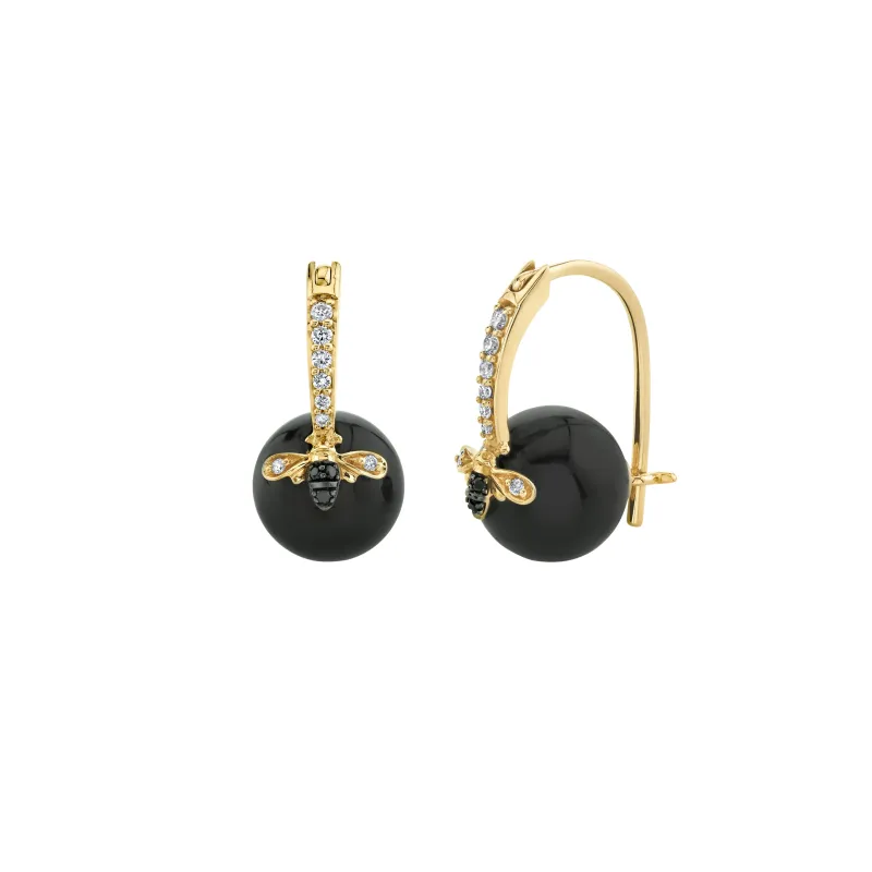 Gold & Diamond Bee Onyx Earrings made by Sydney Evan