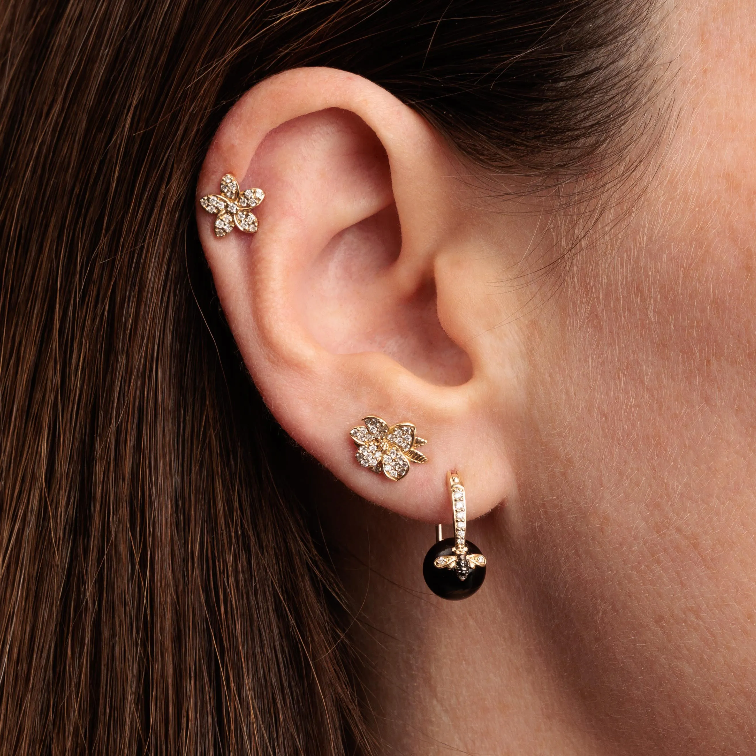 Gold & Diamond Bee Onyx Earrings sold by Sydney Evan product image thumbnail 2