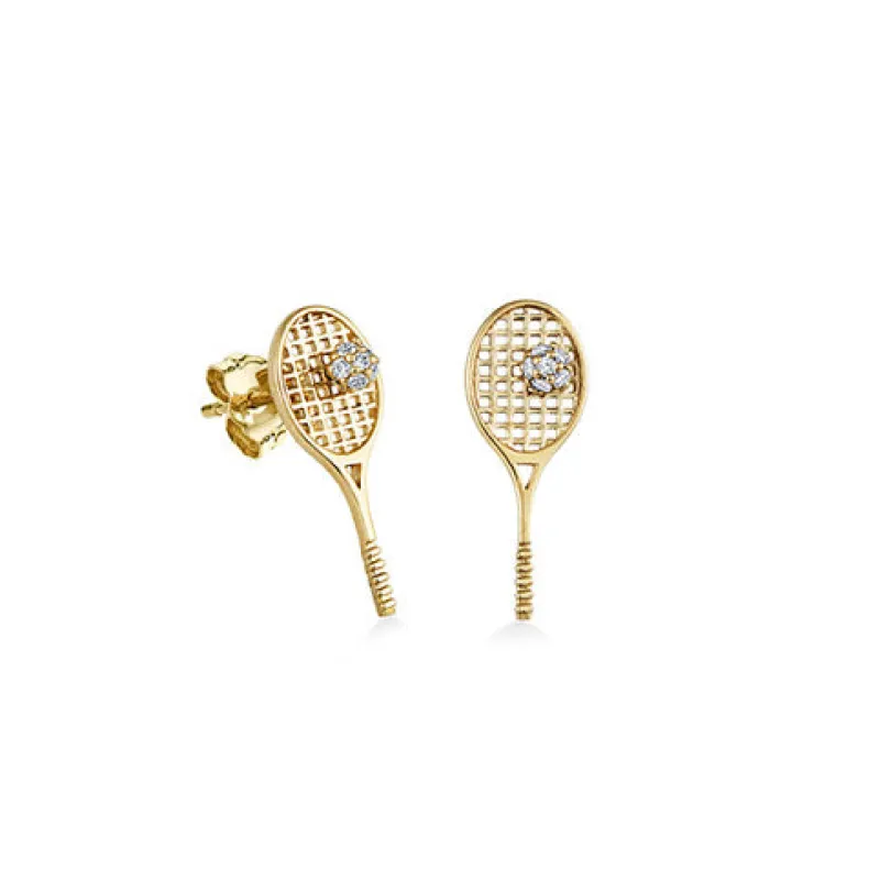 Gold & Diamond Tennis Racquet Stud made by Sydney Evan