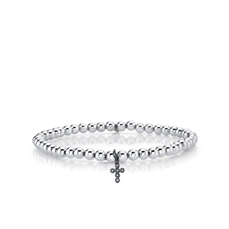 Men's Collection Black Rhodium & Diamond Tiny Cross on 14k White Gold Beads made by Sydney Evan
