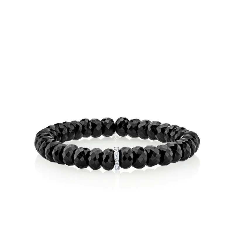 Gold & Diamond Baguette Rondelle on Black Spinel made by Sydney Evan