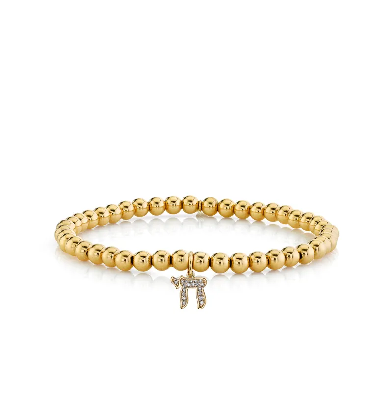 Gold & Diamond Medium Chai On Gold Beads made by Sydney Evan