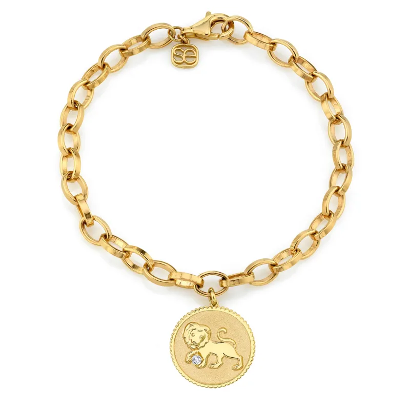 Gold & Diamond Large Zodiac Medallion Bracelet made by Sydney Evan