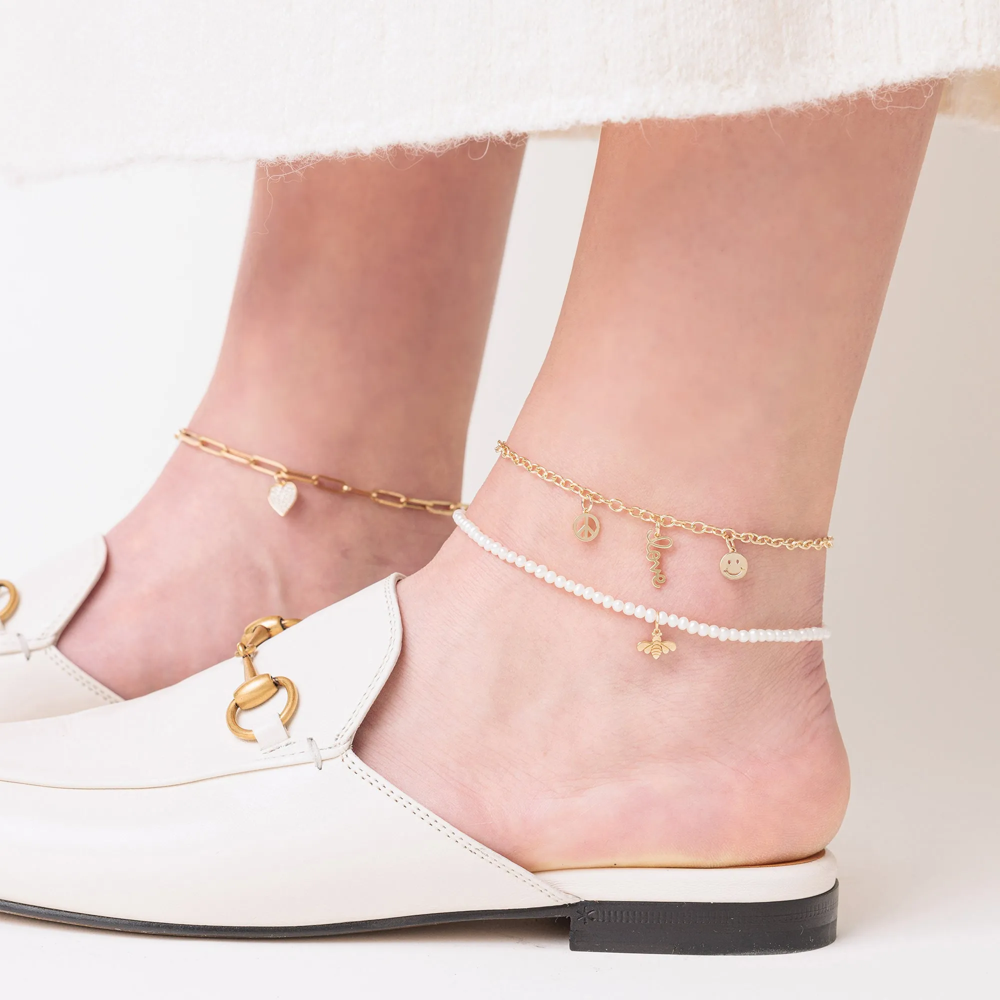 Pure Gold Tiny Bee Anklet on Fresh Water Pearls sold by Sydney Evan product image thumbnail 2