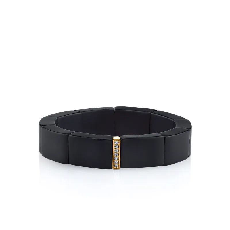 Men's Collection Gold & Diamond Small Single Row Spacer On Onyx made by Sydney Evan