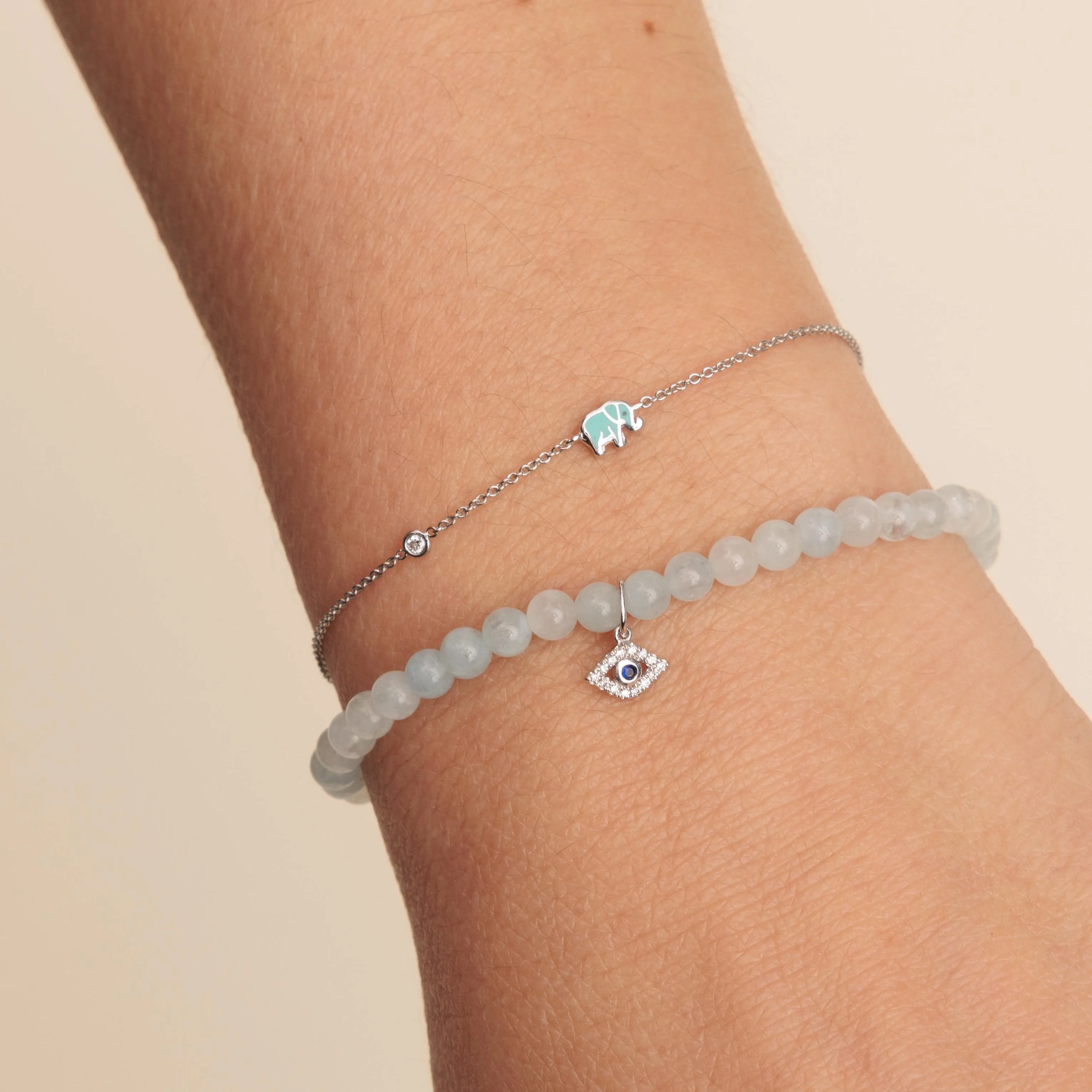 White Gold & Bezel Diamond Eye with Sapphire on Aquamarine sold by Sydney Evan product image thumbnail 2