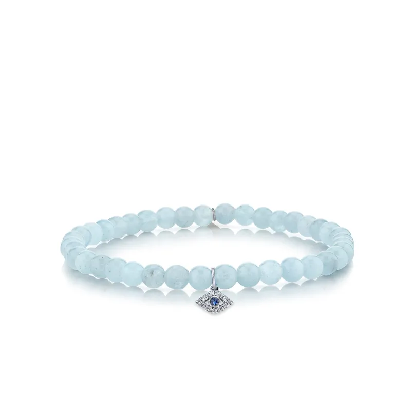 White Gold & Bezel Diamond Eye with Sapphire on Aquamarine made by Sydney Evan