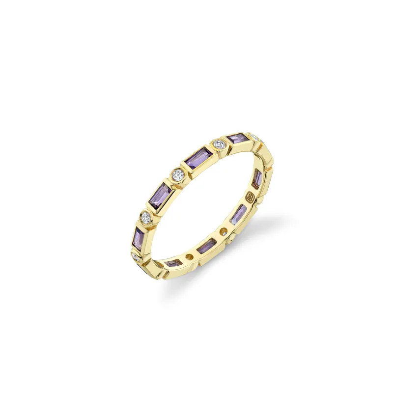 Gold & Gemstone Baguette and Bezel Eternity Ring made by Sydney Evan