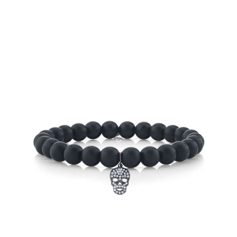 Men's Collection Mini Black Rhodium & Pavé Diamond Skull on Matte Black Onyx made by Sydney Evan