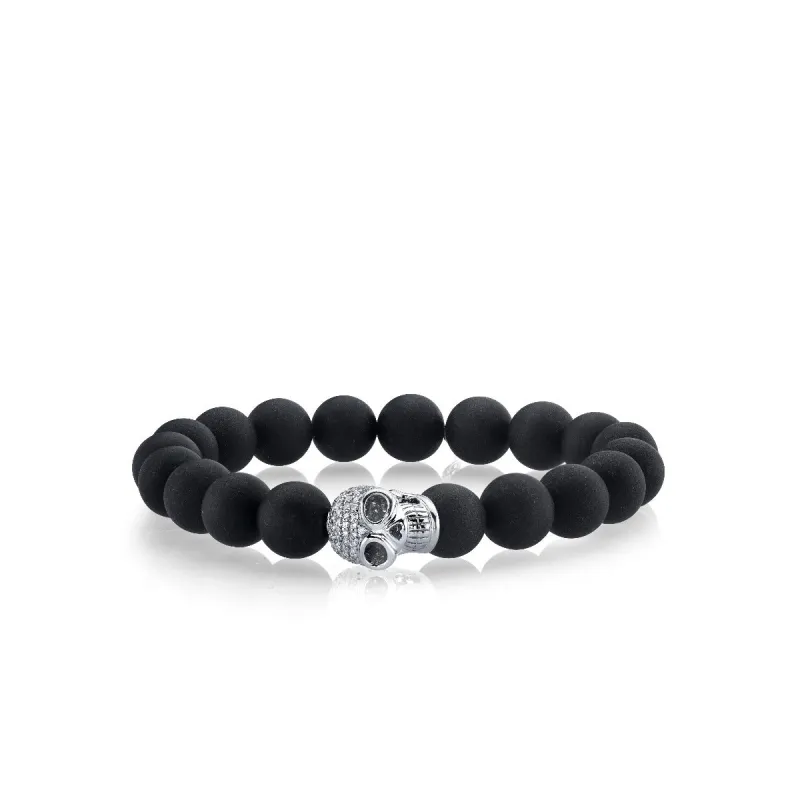 Men's Collection White Gold & Pave Diamond Skull on Onyx made by Sydney Evan